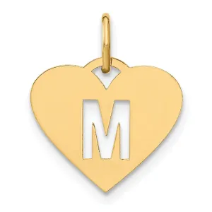 14k Yellow Gold Heart Cut-Out Letter M Initial Pendant