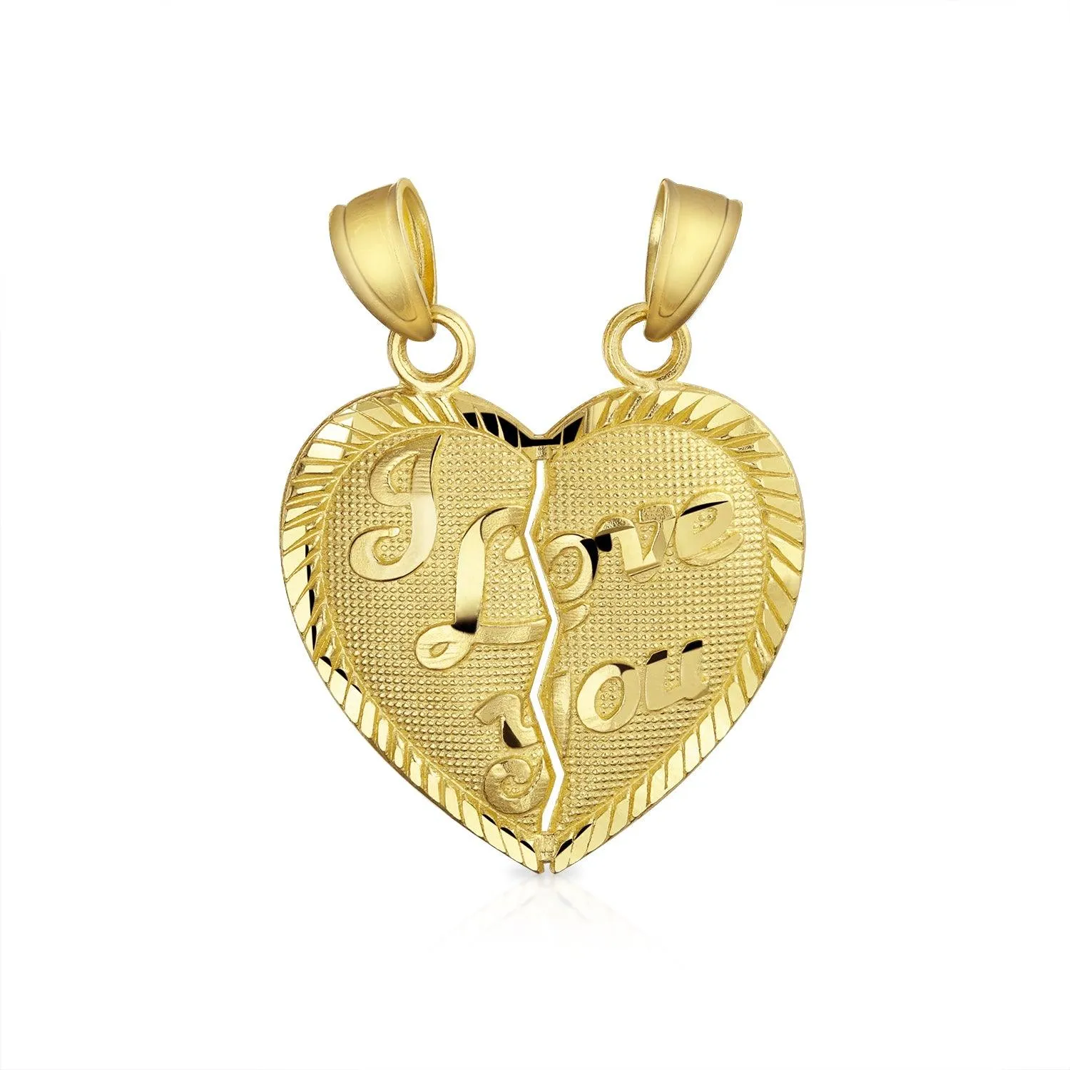 14K Yellow Gold I Love You Piece of My Heart Puzzle Pendant