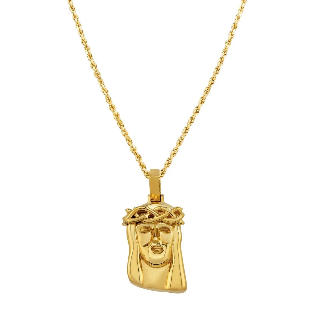 14k Yellow Gold Jesus Head Pendant