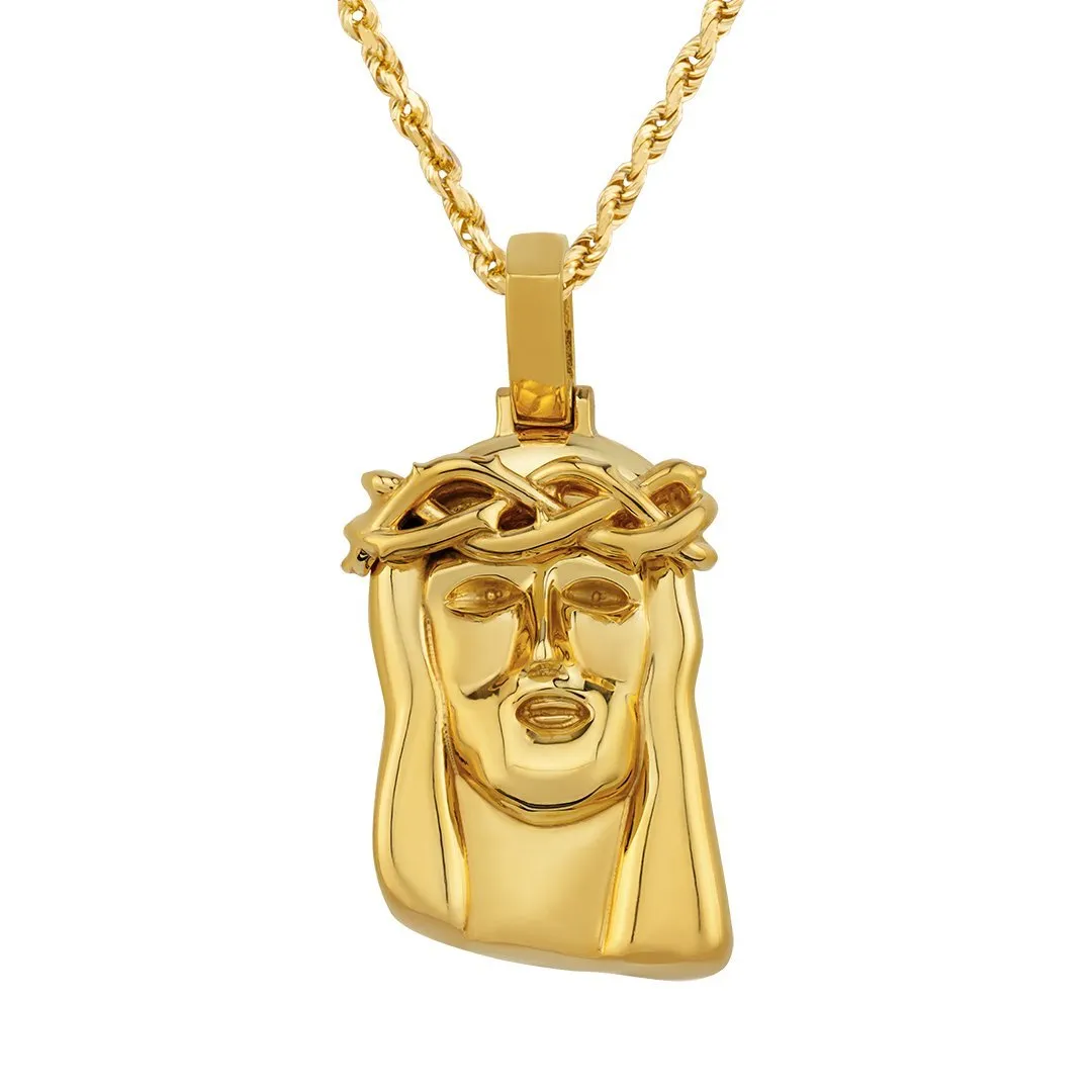 14k Yellow Gold Jesus Head Pendant