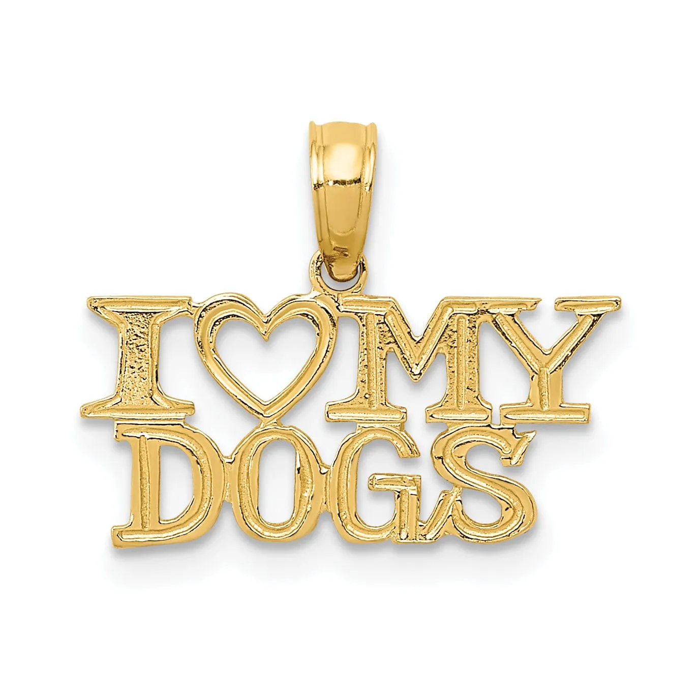 14k Yellow Gold Polished Finish Solid I HEART MY DOGS Charm Pendant