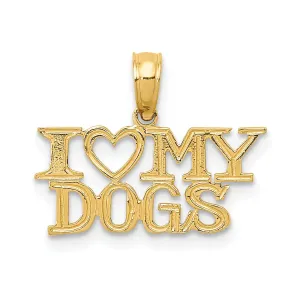 14k Yellow Gold Polished Finish Solid I HEART MY DOGS Charm Pendant