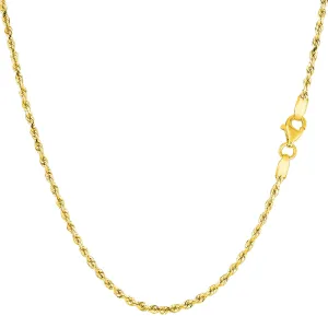 14k Yellow Solid Gold Diamond Cut Rope Chain Necklace, 1.5mm