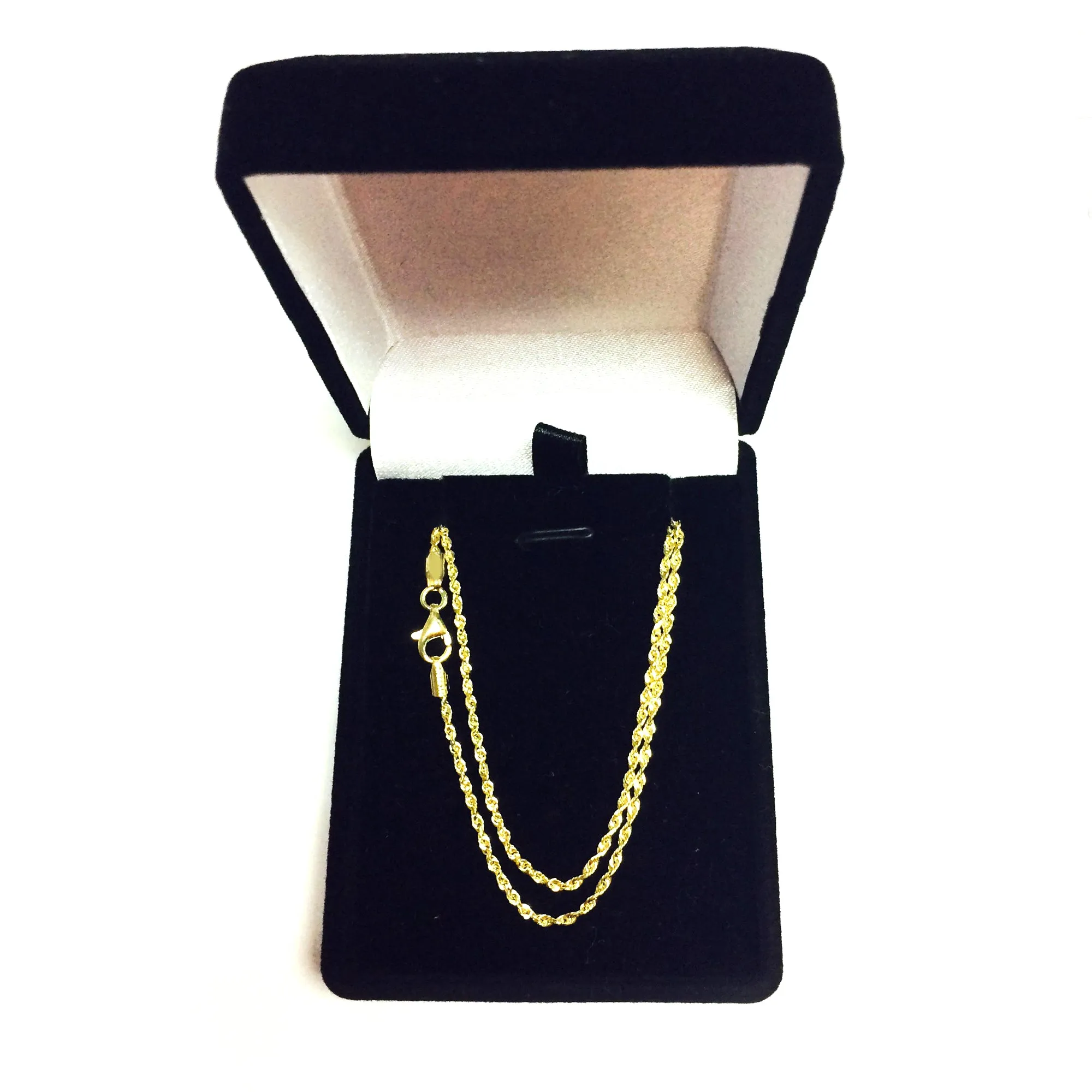 14k Yellow Solid Gold Diamond Cut Rope Chain Necklace, 1.5mm