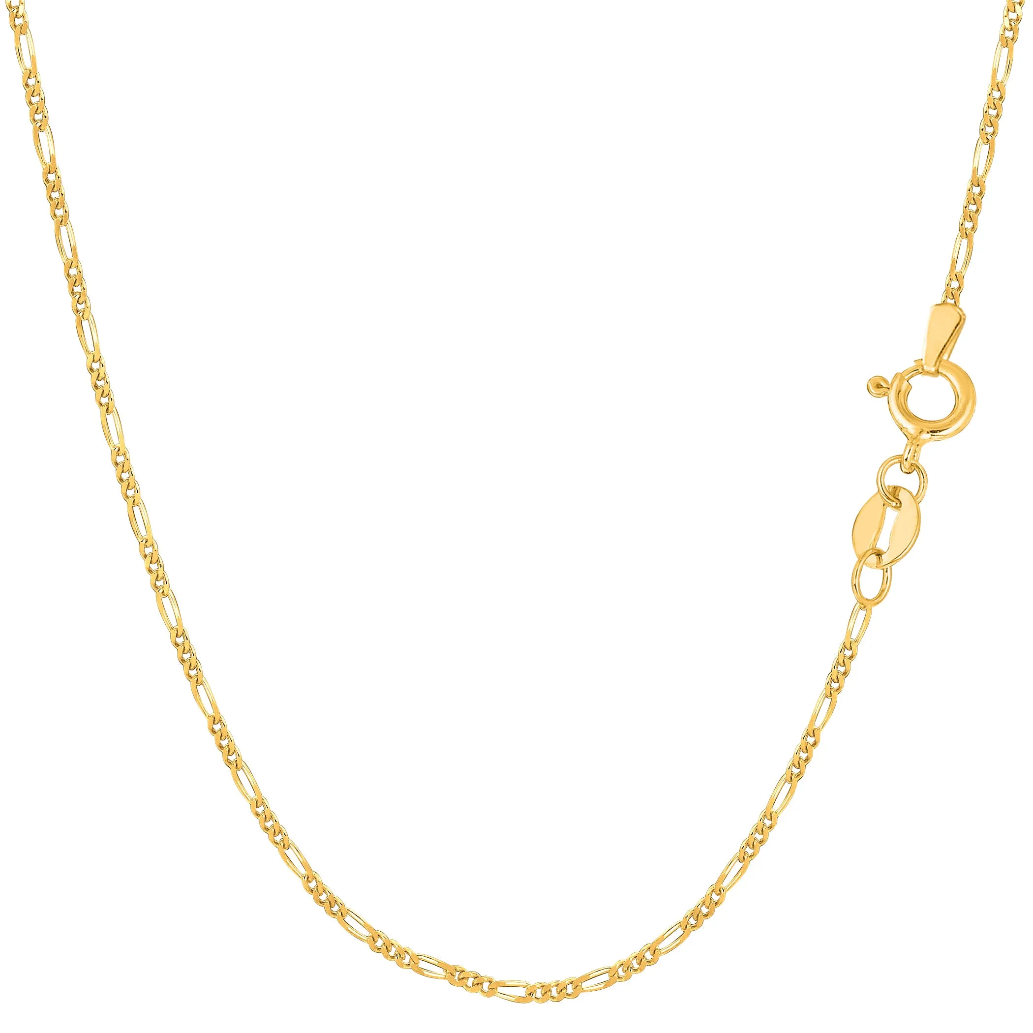 14k Yellow Solid Gold Figaro Chain Necklace, 1.3mm