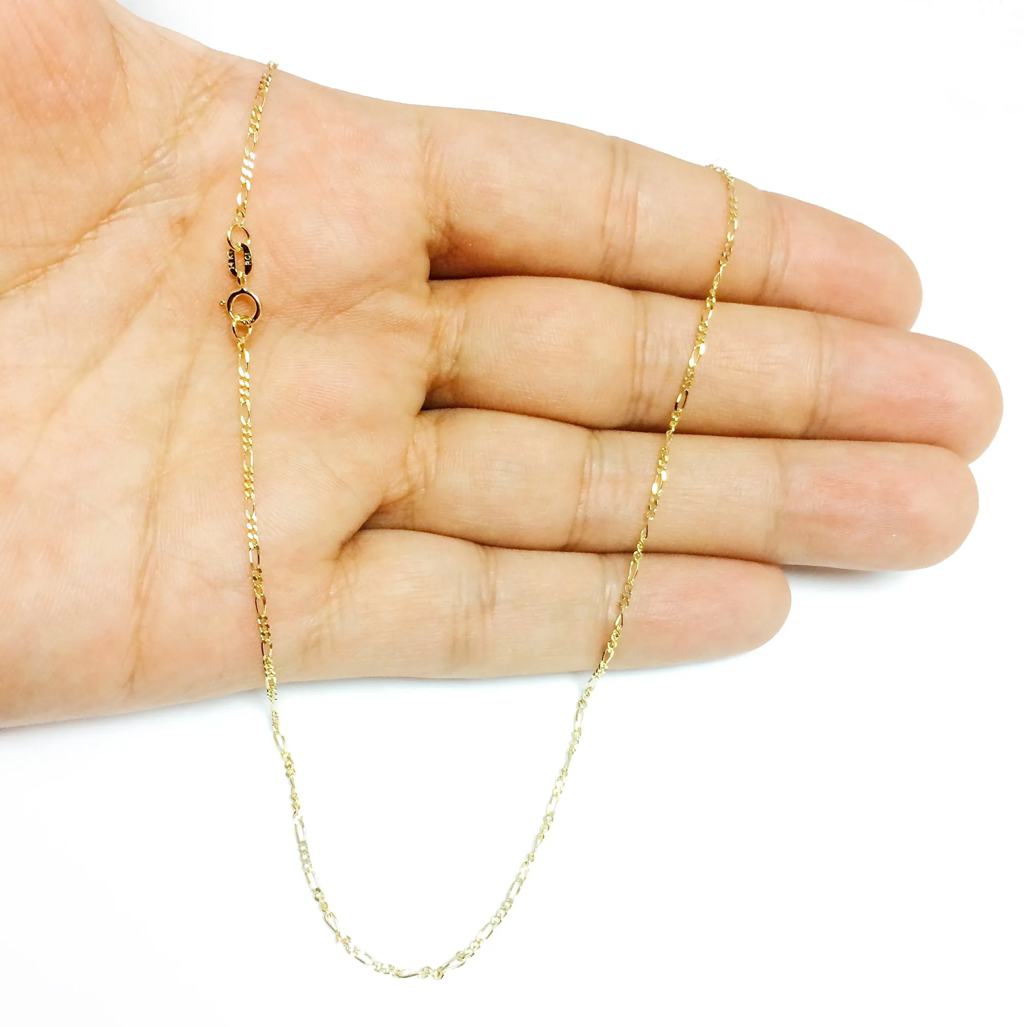 14k Yellow Solid Gold Figaro Chain Necklace, 1.3mm