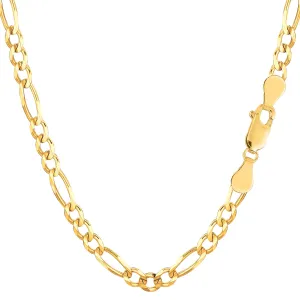 14k Yellow Solid Gold Figaro Chain Necklace, 3.6mm