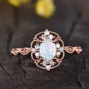 14K/18K Vintage Filigree Opal Engagement Ring