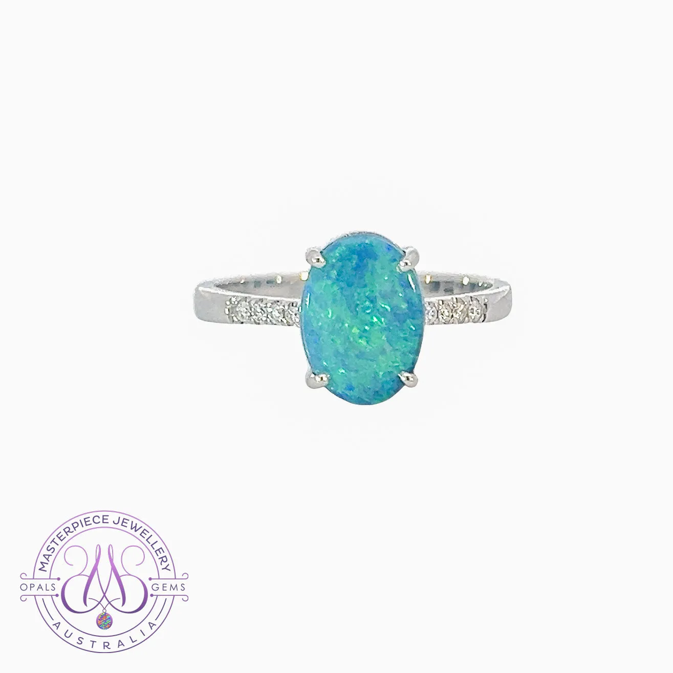 14kt White Gold Black Opal doublet 1.65ct with diamonds ring