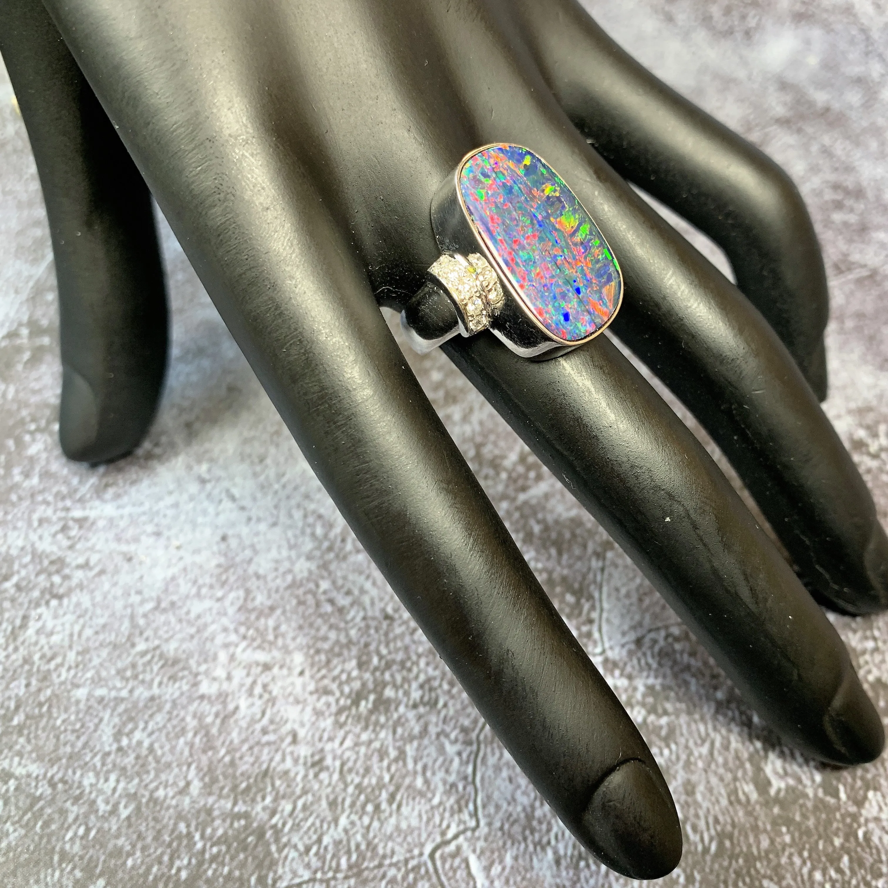 14kt White Gold Opal 9.16ct and Diamond ring