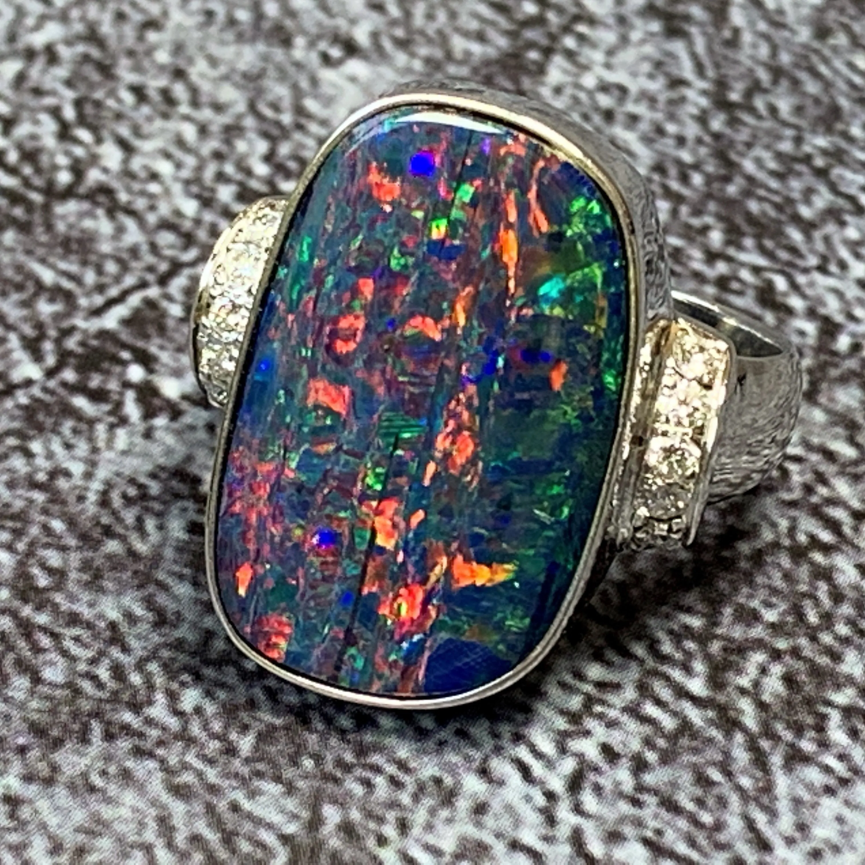 14kt White Gold Opal 9.16ct and Diamond ring