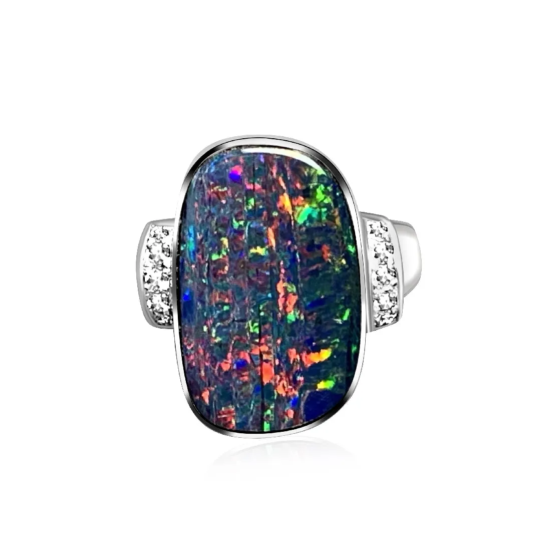 14kt White Gold Opal 9.16ct and Diamond ring