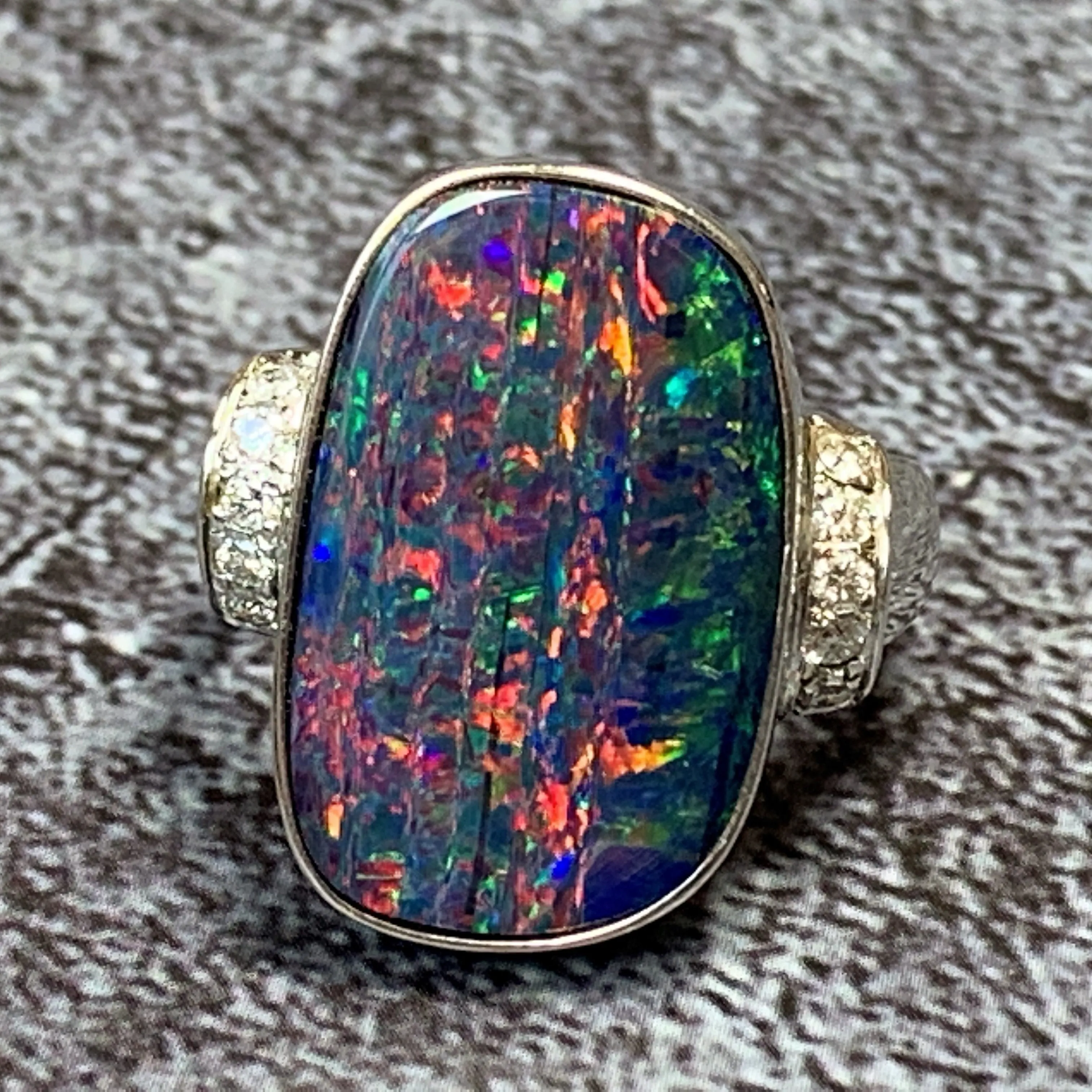 14kt White Gold Opal 9.16ct and Diamond ring