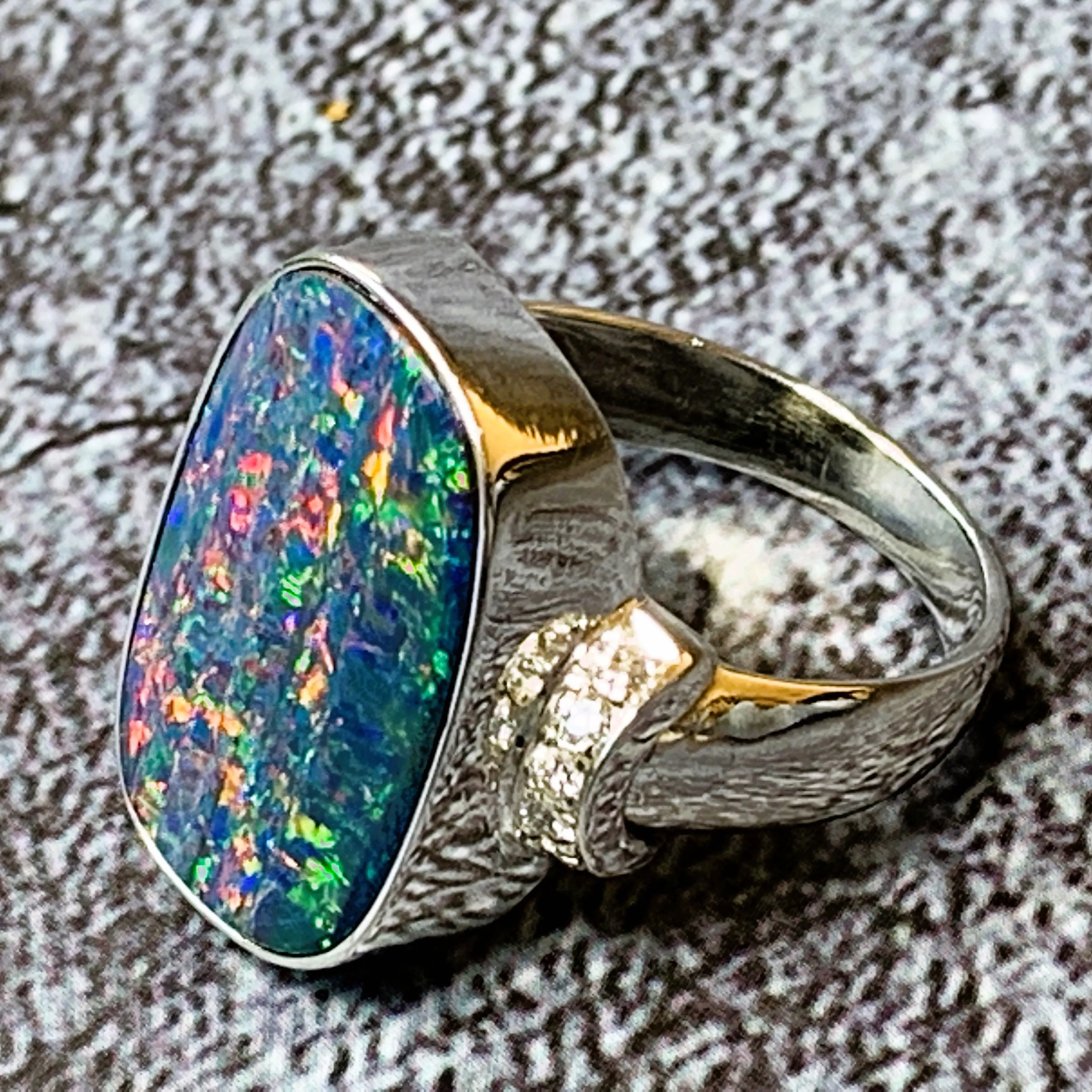 14kt White Gold Opal 9.16ct and Diamond ring