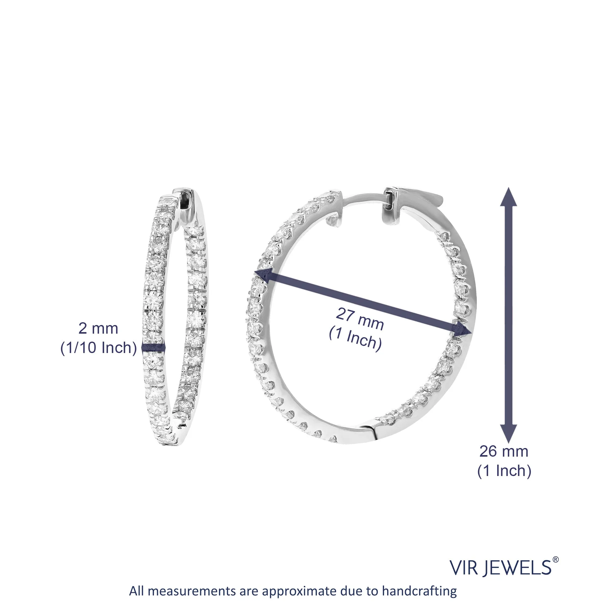 1.50 cttw Lab Grown Diamond Inside Out Hoop Earrings in Silver