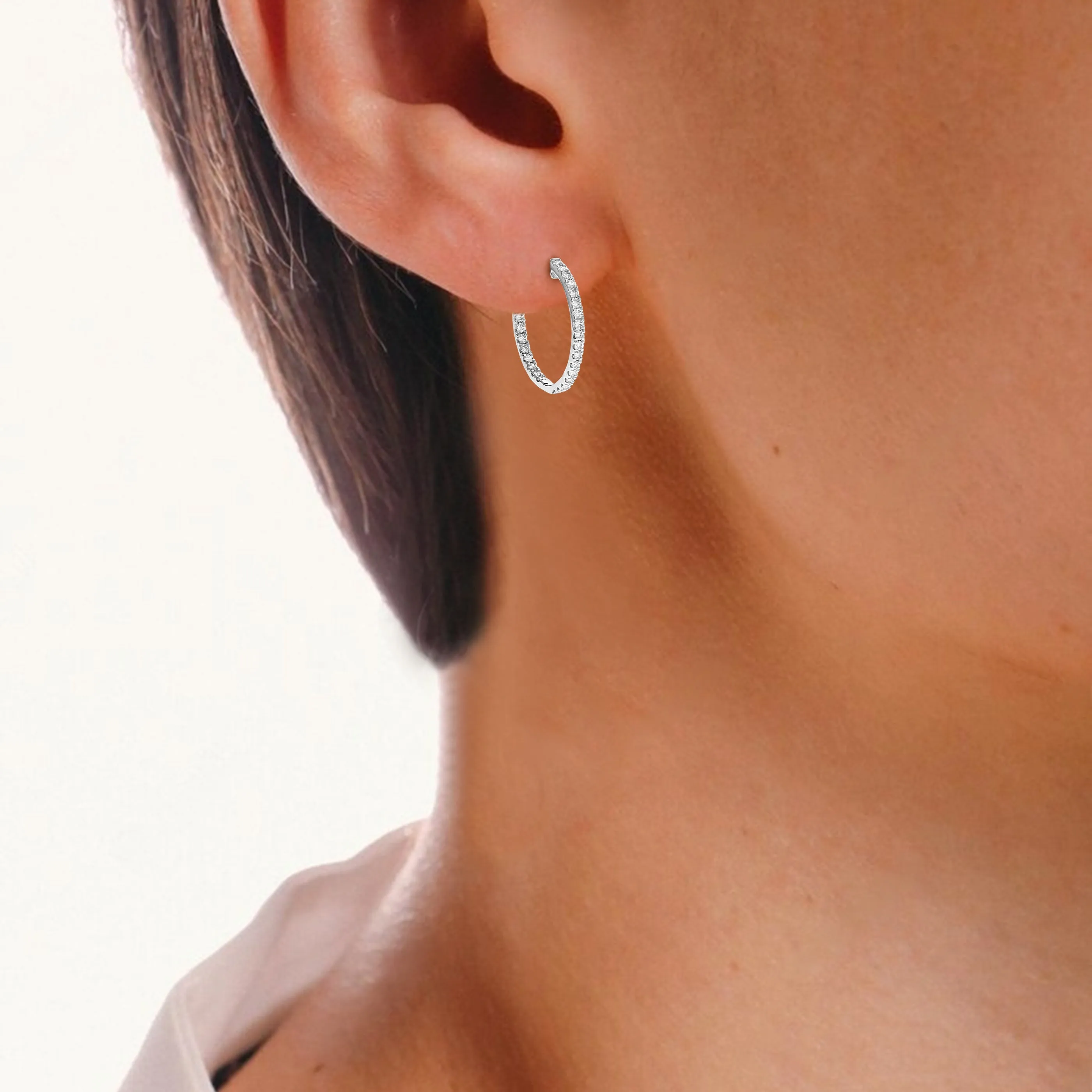 1.50 cttw Lab Grown Diamond Inside Out Hoop Earrings in Silver