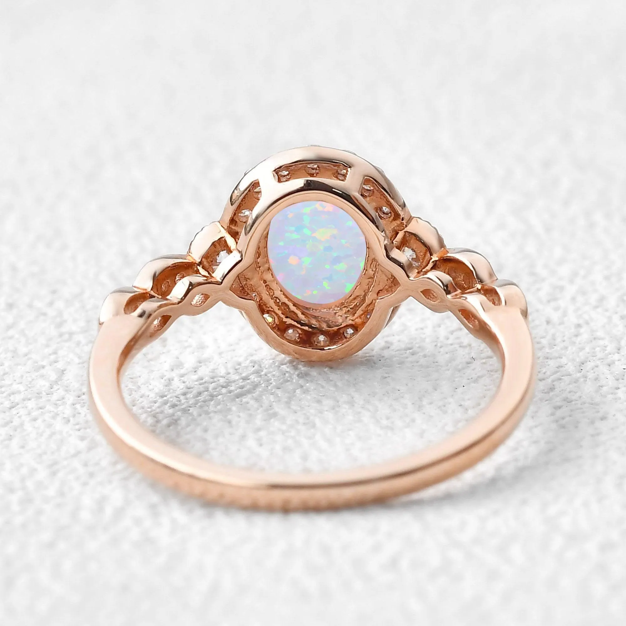 1.5ct Oval Cut Opal Vintage Halo Ring