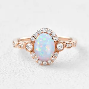 1.5ct Oval Cut Opal Vintage Halo Ring