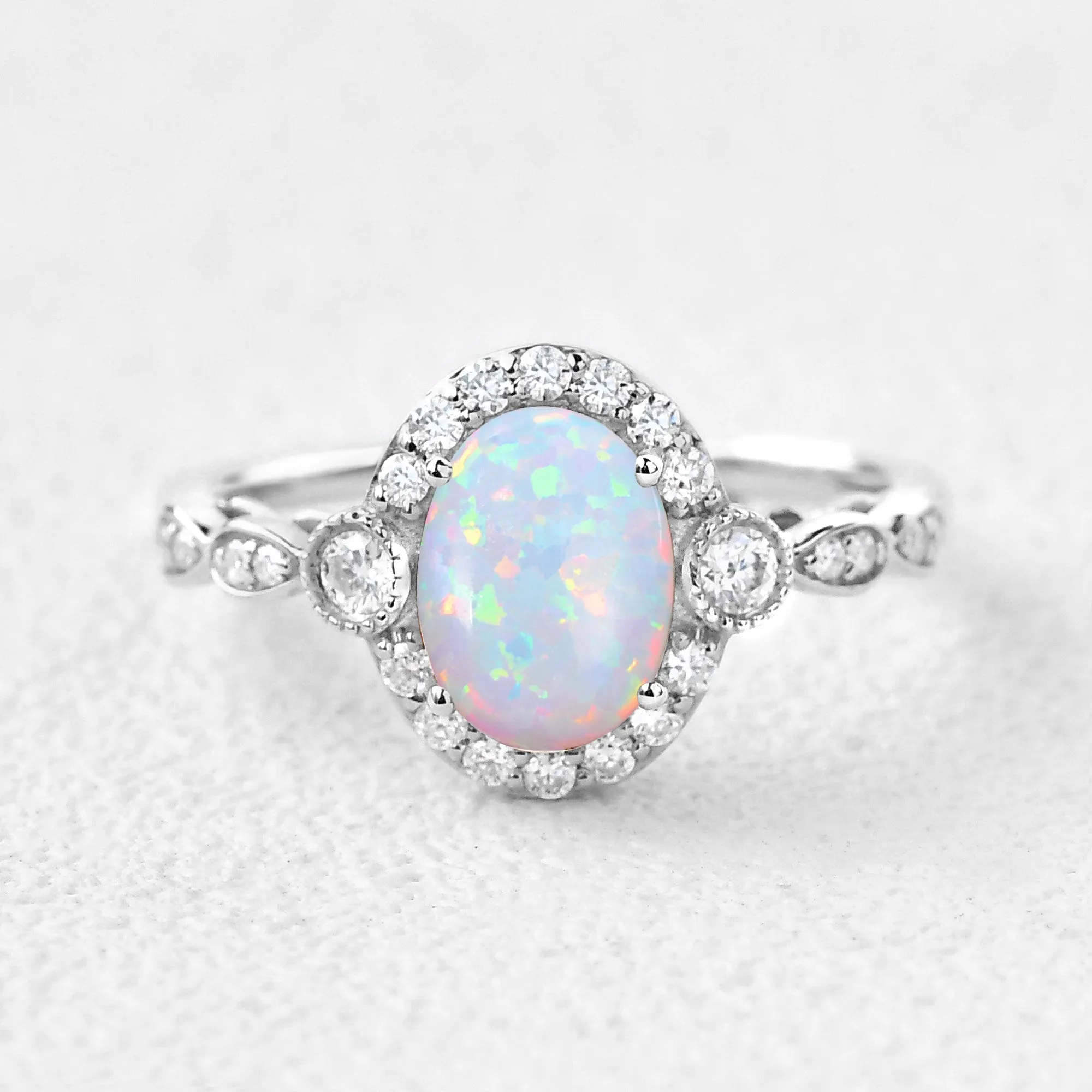 1.5ct Oval Cut Opal Vintage Halo Ring