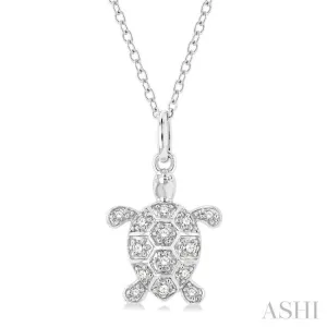 1/6 Ctw Marine Life Turtle Petite Round Cut Diamond Fashion Pendant With Chain in 10K White Gold