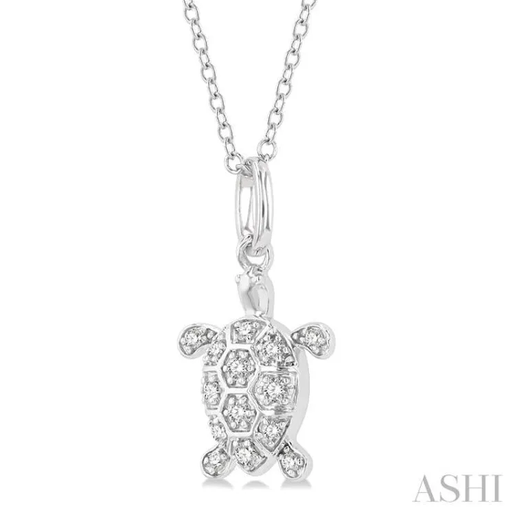 1/6 Ctw Marine Life Turtle Petite Round Cut Diamond Fashion Pendant With Chain in 10K White Gold