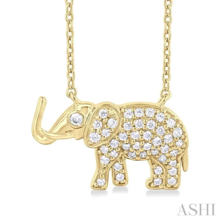 1/6 ctw Petite Tusked Elephant Round Cut Diamond Fashion Pendant With Chain in 10K Yellow Gold