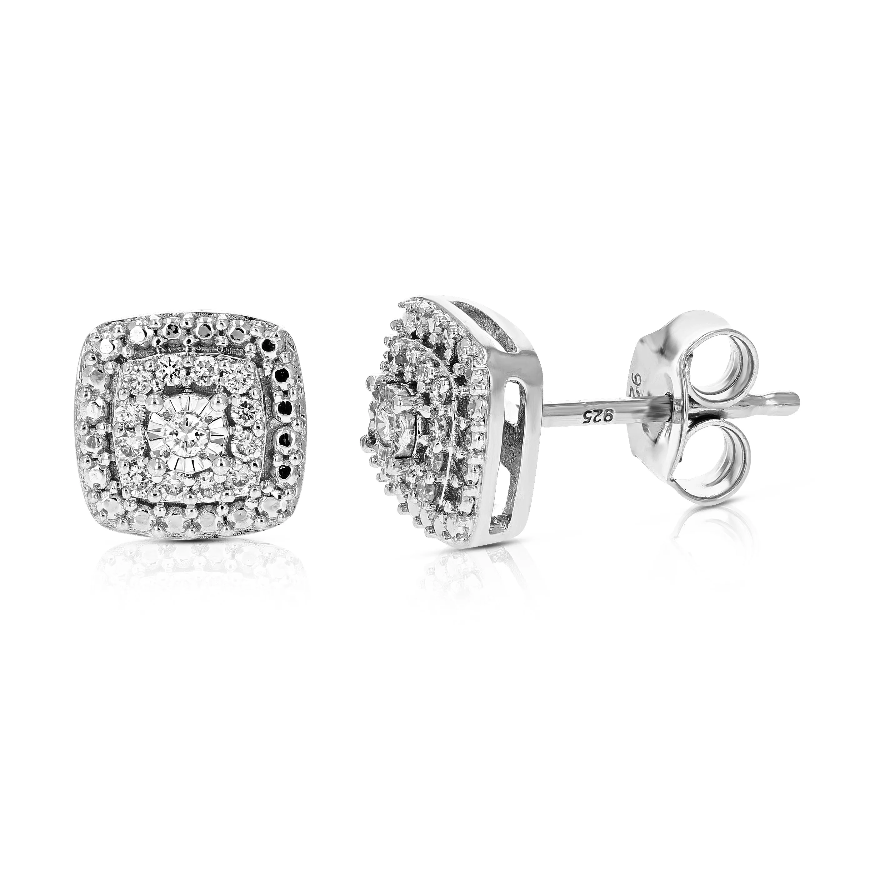 1/8 cttw Diamond Cushion Cluster Stud Earrings in Sterling Silver