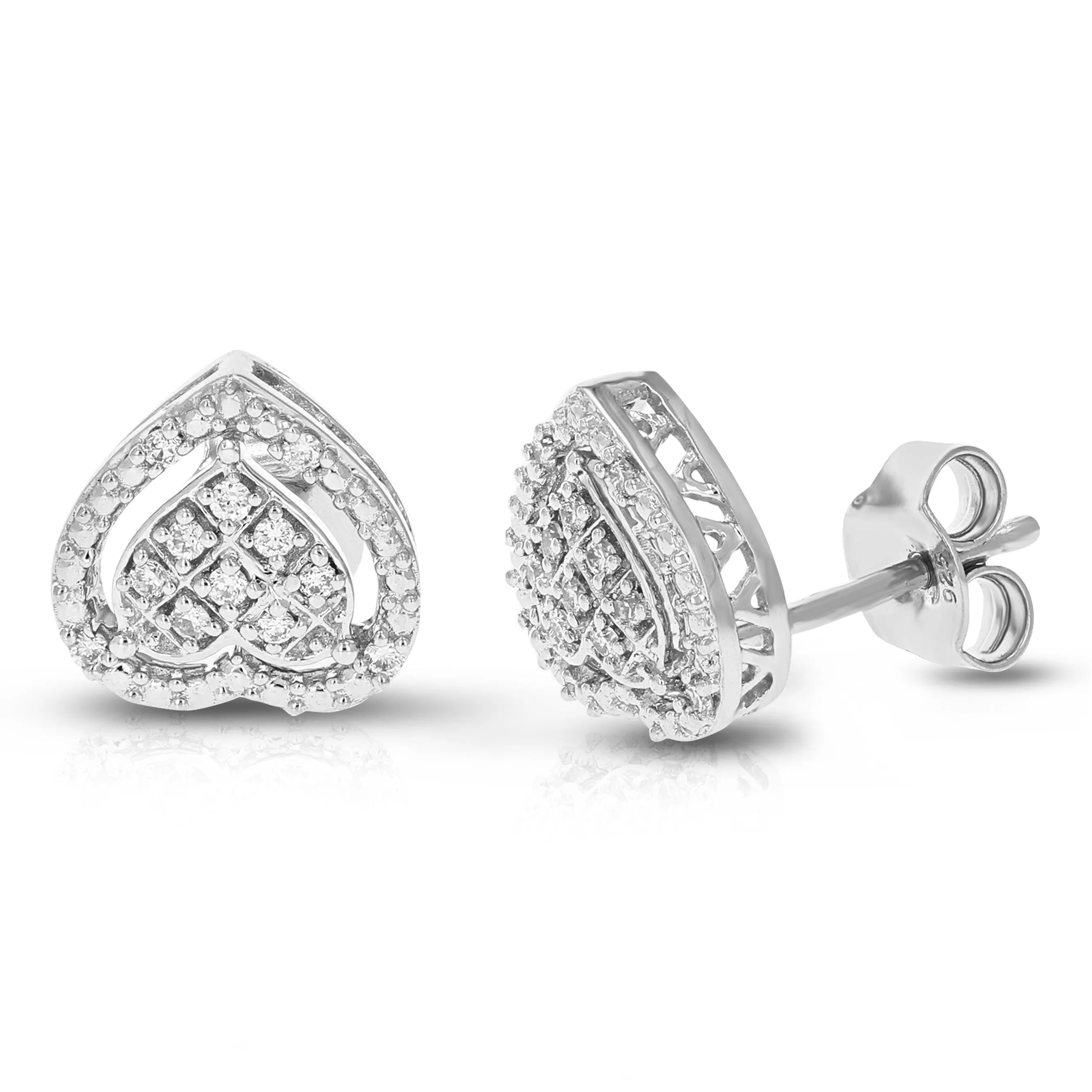 1/8 cttw Lab Grown Diamond Dangle Heart Earrings in Sterling Silver