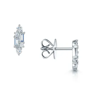 18ct White Gold Baguette & Round Brilliant Cut Diamond Drop Earrings