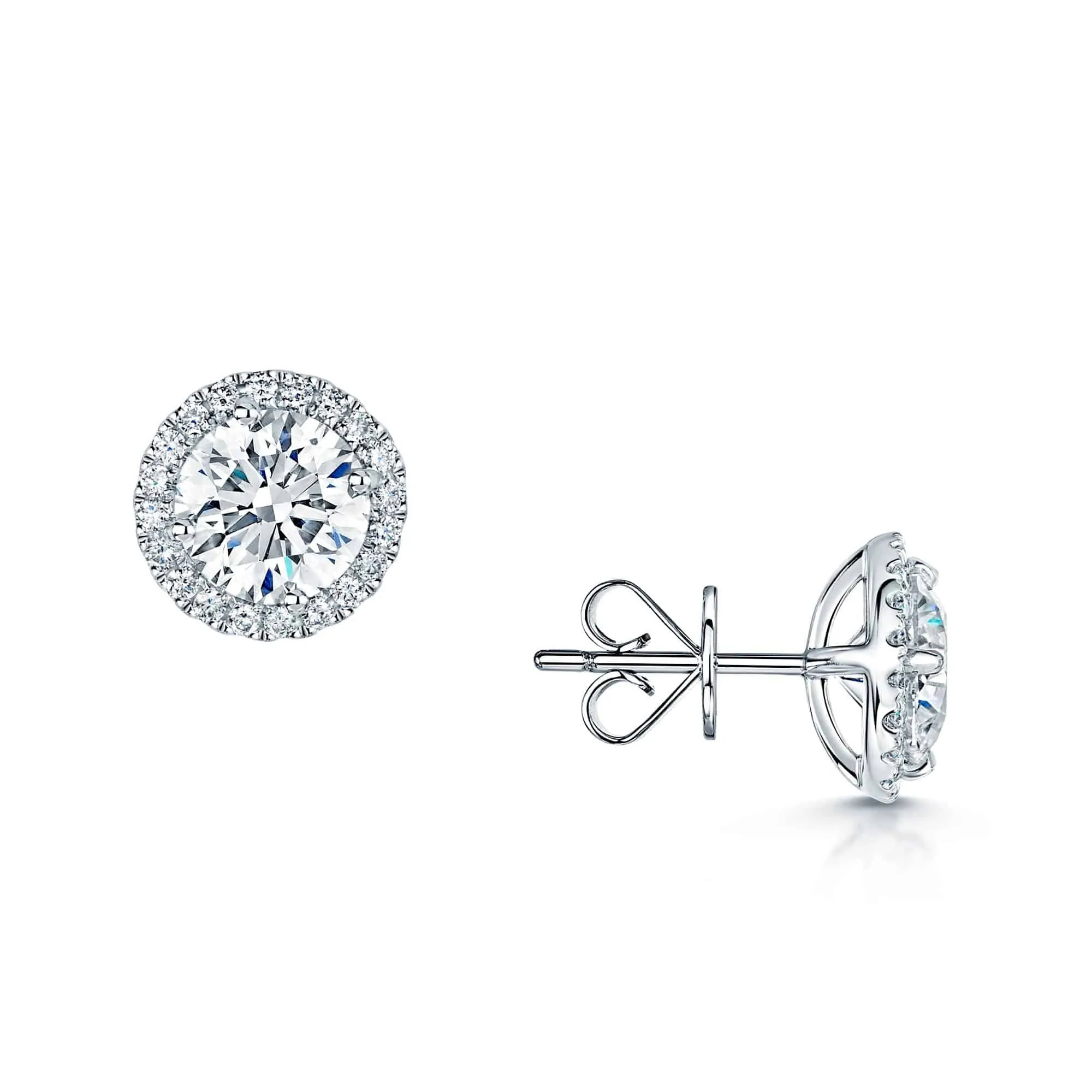 18ct White Gold Diamond Round Brilliant Cut Diamond Halo Earrings