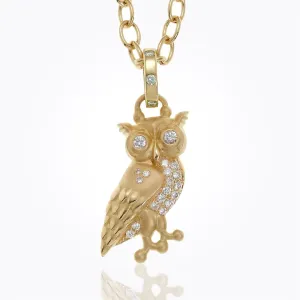 18K Athena Owl Pendant with diamond pavé