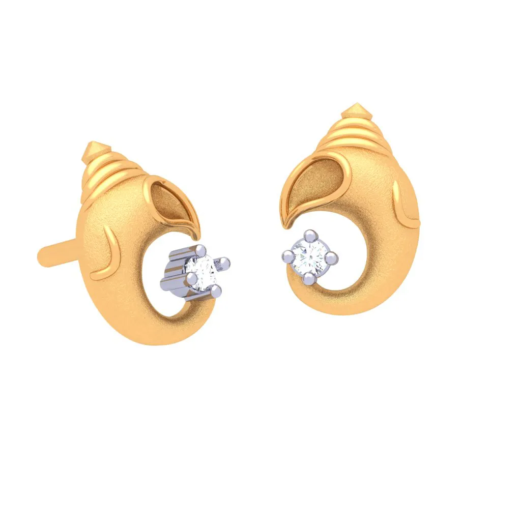 18k Divine Ganesha Gold And  Diamond Stud Earring From Diamond Collection