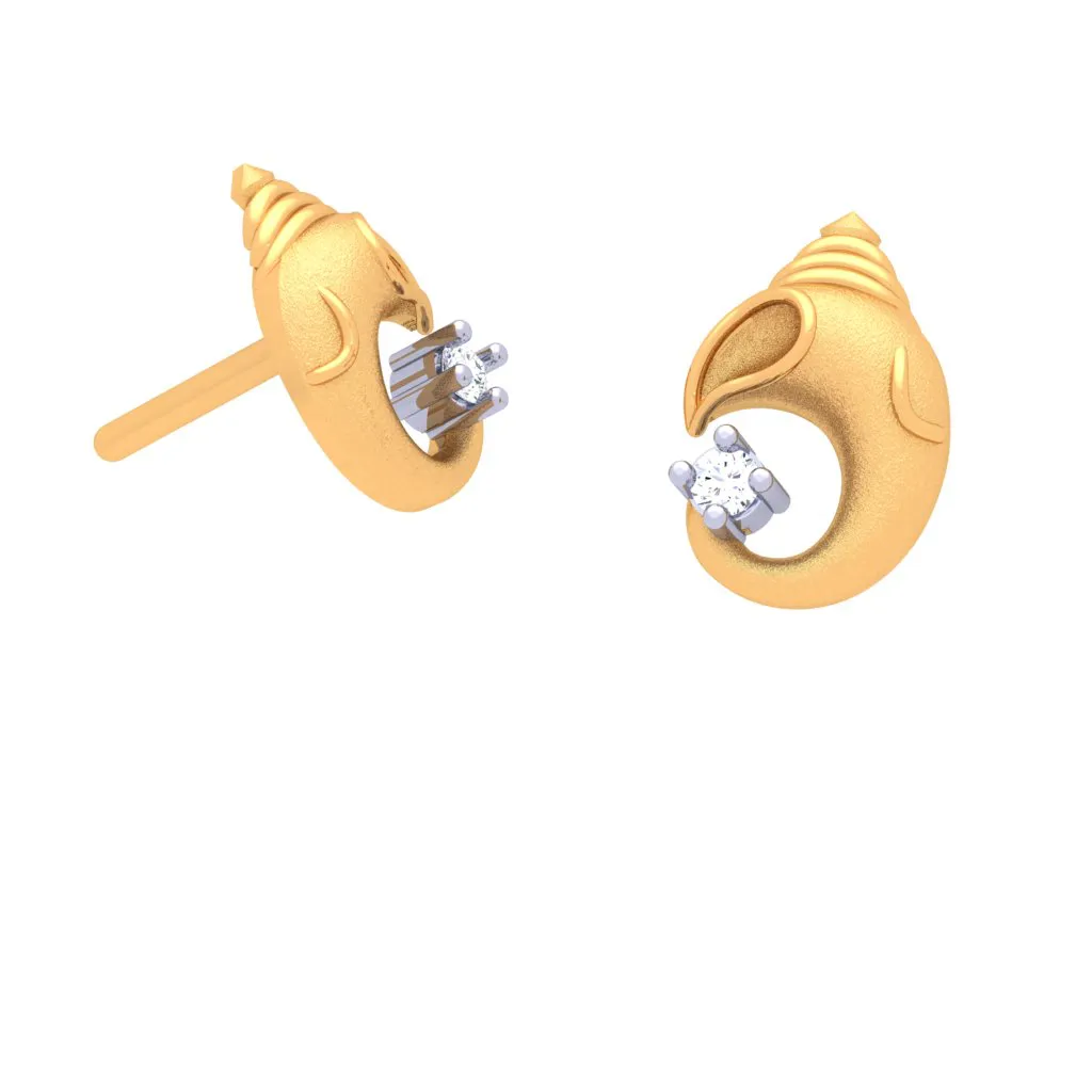 18k Divine Ganesha Gold And  Diamond Stud Earring From Diamond Collection