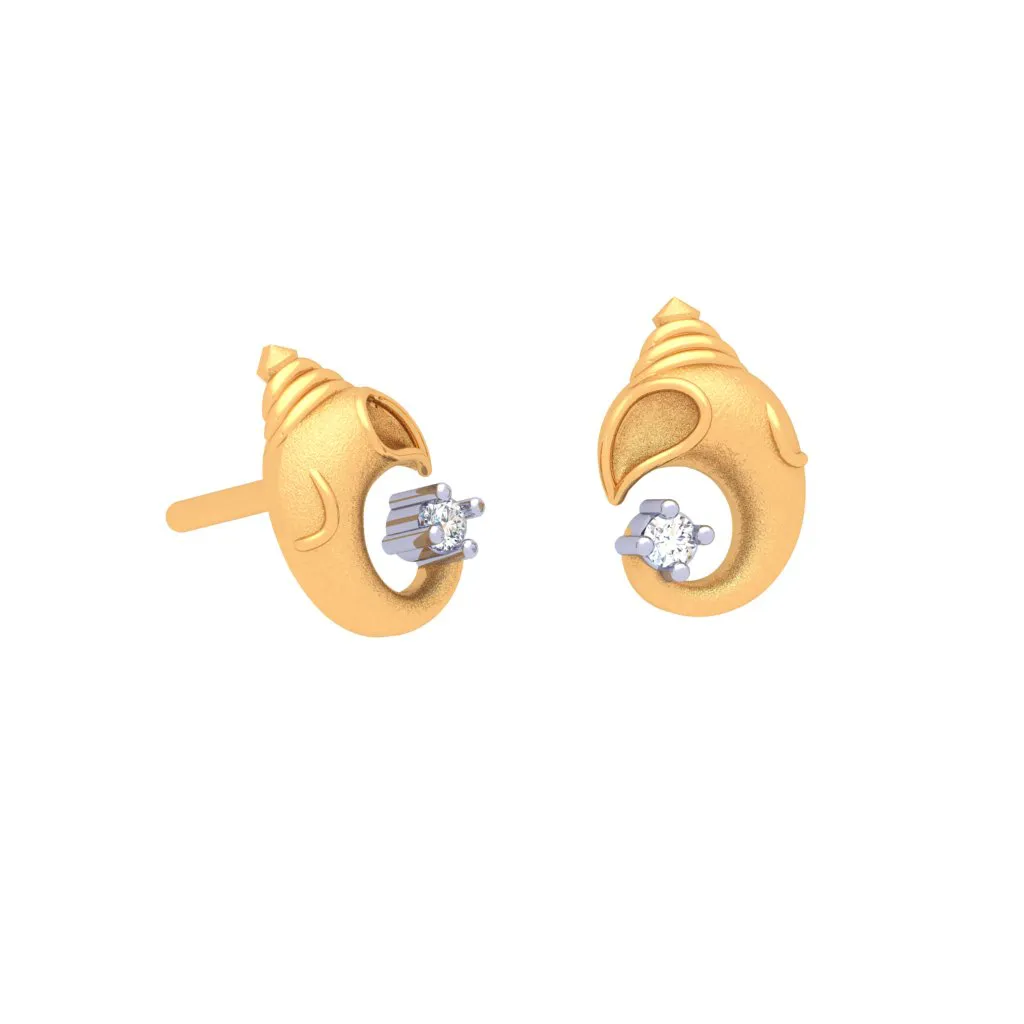 18k Divine Ganesha Gold And  Diamond Stud Earring From Diamond Collection