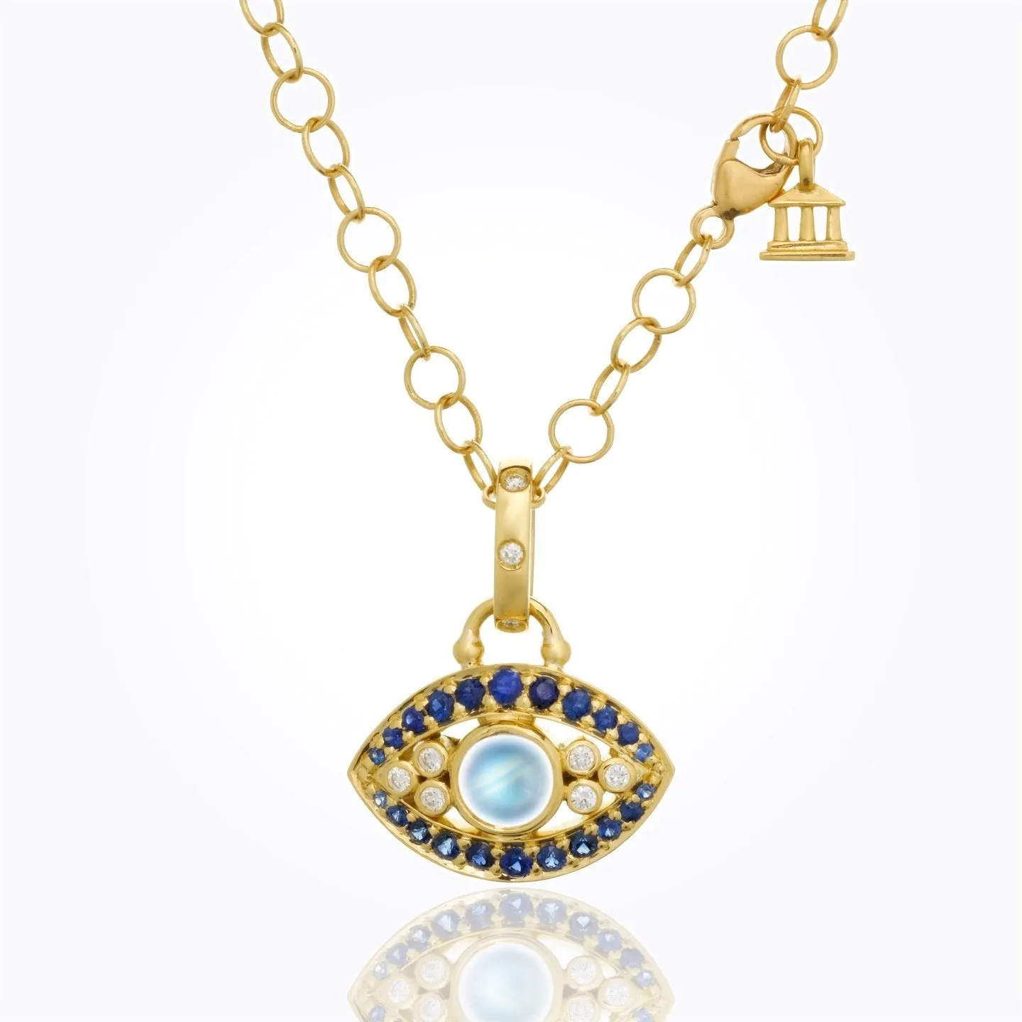 18K Evil Eye Pendant with blue sapphire, royal blue moonstone and diamond