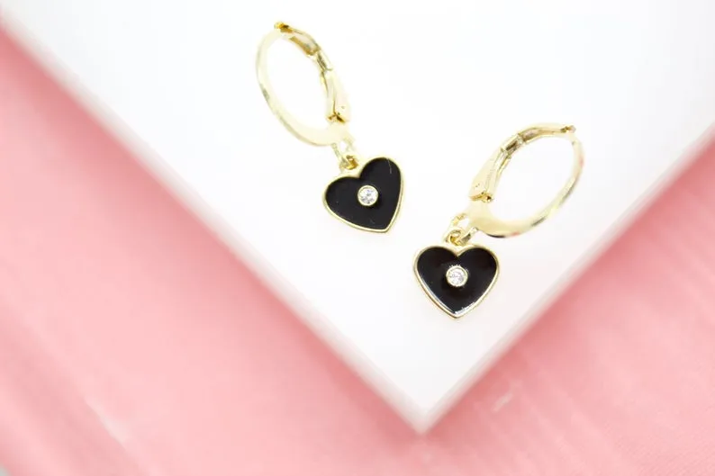 18K Gold Filled Heart Huggies Earrings With CZ Stone (L162)