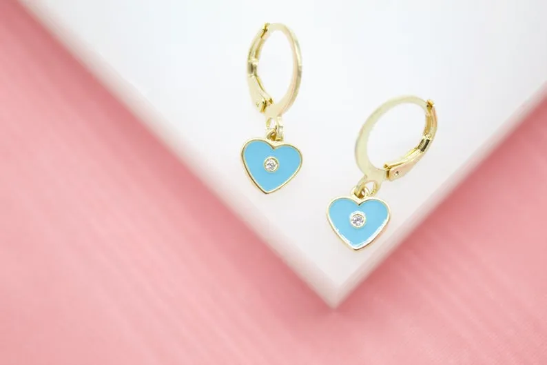 18K Gold Filled Heart Huggies Earrings With CZ Stone (L162)