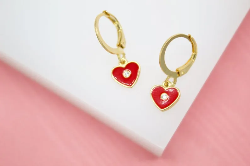 18K Gold Filled Heart Huggies Earrings With CZ Stone (L162)