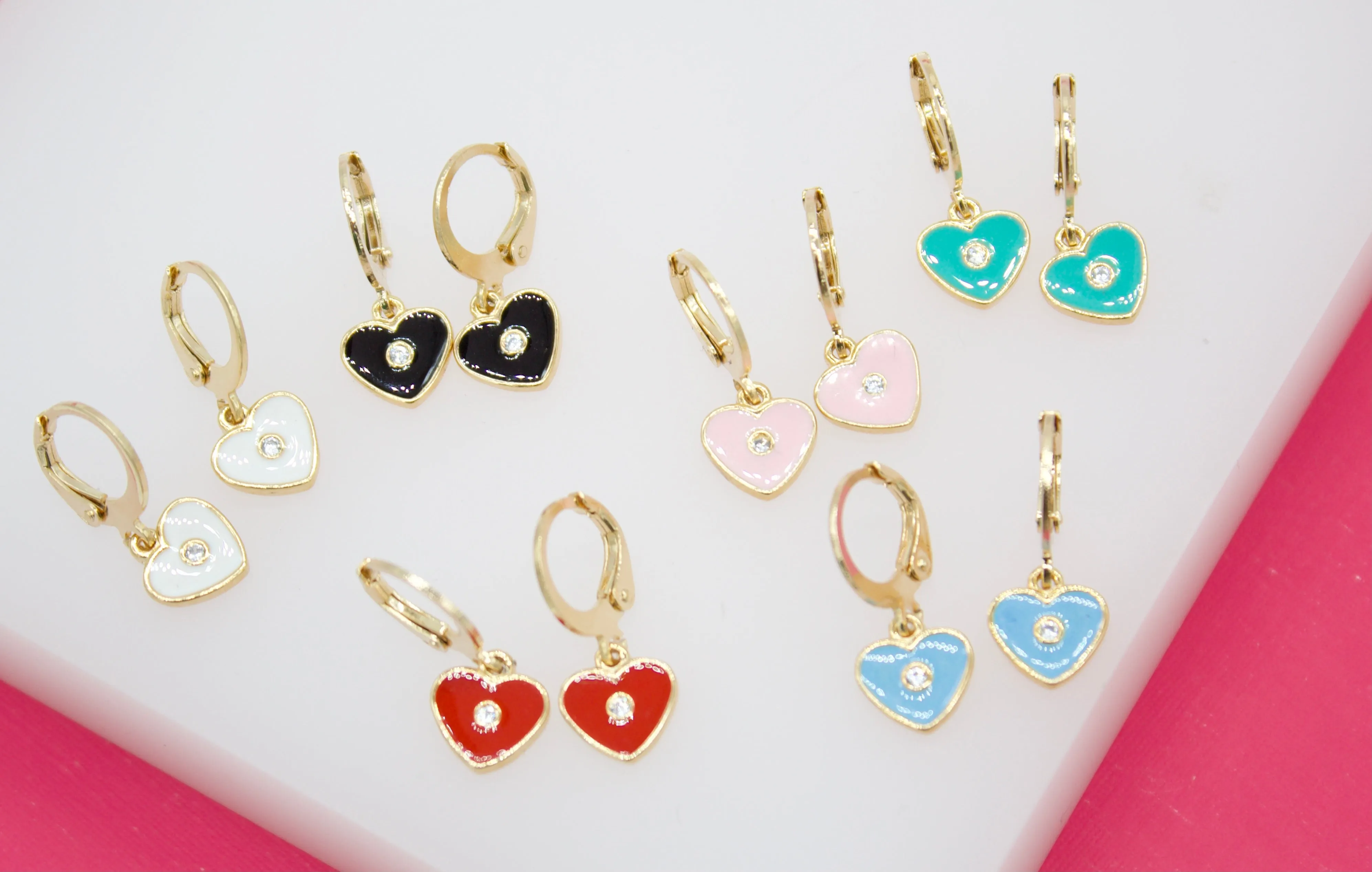 18K Gold Filled Heart Huggies Earrings With CZ Stone (L162)