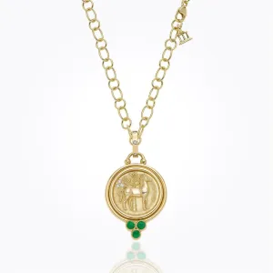 18K Horse Coin Pendant with emerald and diamond