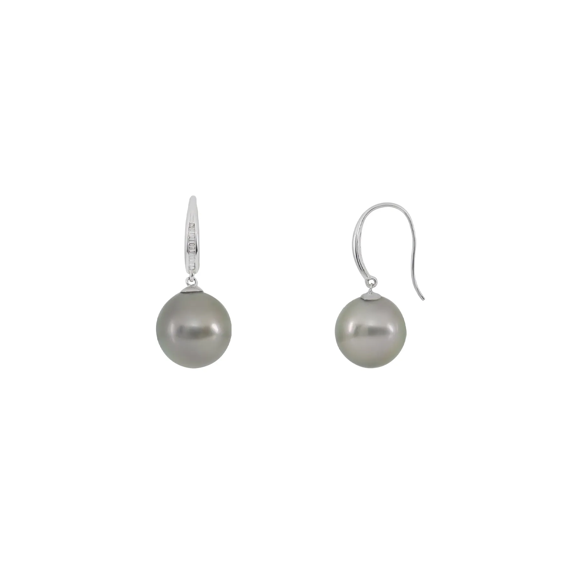 18K White Gold Tahitian Pearl and Diamond Drop Earring - 20735906