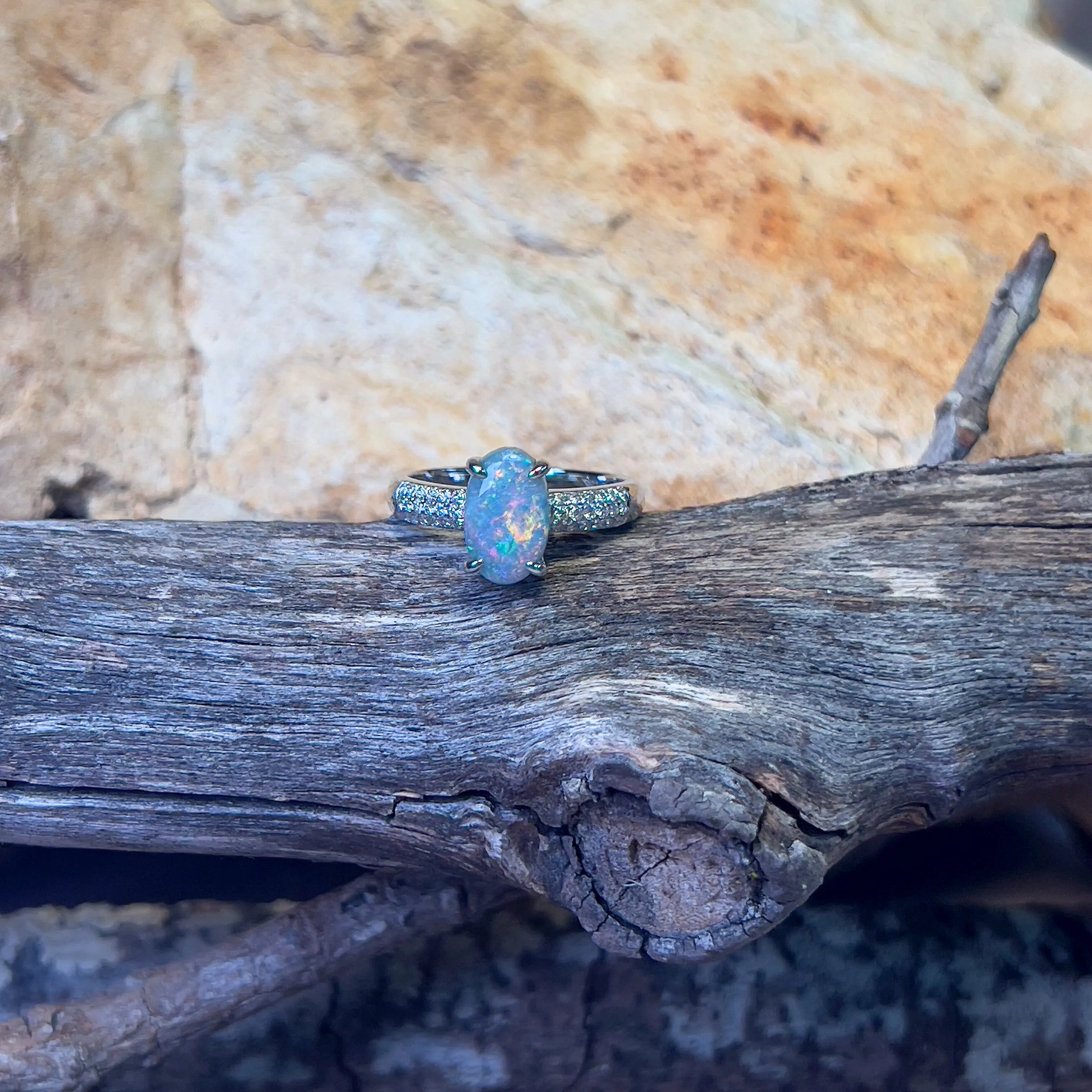 18kt White Gold Black opal 1.74ct and diamond ring