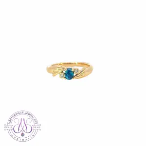 18kt Yellow Gold Black Opal 0.15 and Diamond ring