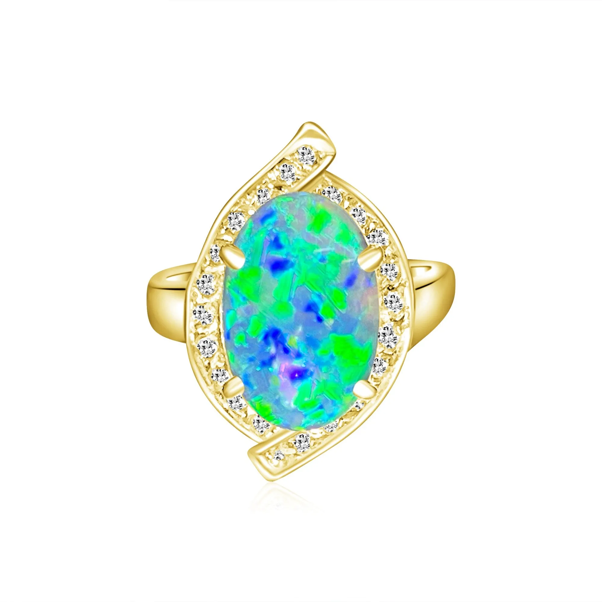 18kt Yellow Gold Black Opal 4ct Green Blue and diamond ring