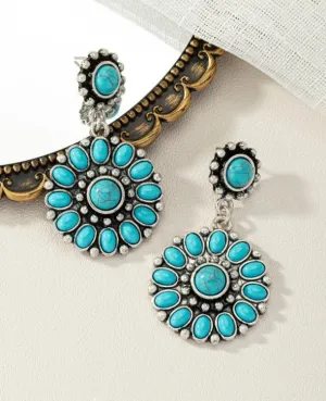 1pair Fashionable Western Style Blue Acrylic & Antique Drop Earrings For Women