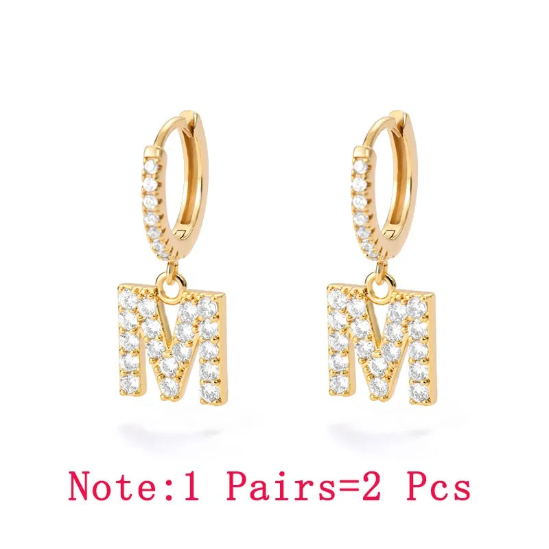 1PC 26 English Letters  Earrings for Women Zircon Ear Piercing Earring Initial Ear Buckle Hoop Earrings Jewelry Gift