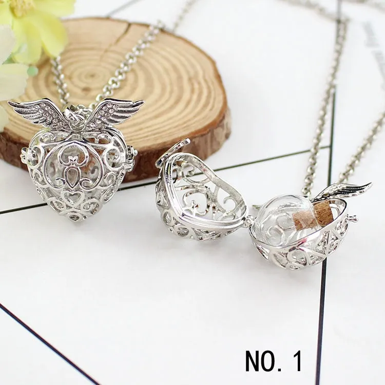 1PC Angel Wing Hollow Cage Locket Pendant with glass ball Memory Locket Pendant Cremation Jewelry Fillable Jewelry