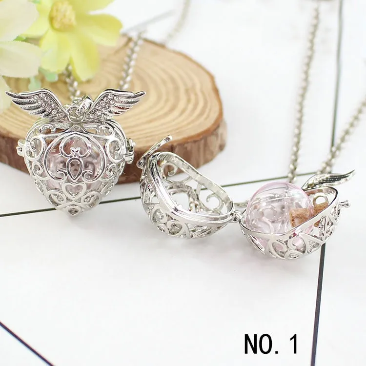 1PC Angel Wing Hollow Cage Locket Pendant with glass ball Memory Locket Pendant Cremation Jewelry Fillable Jewelry