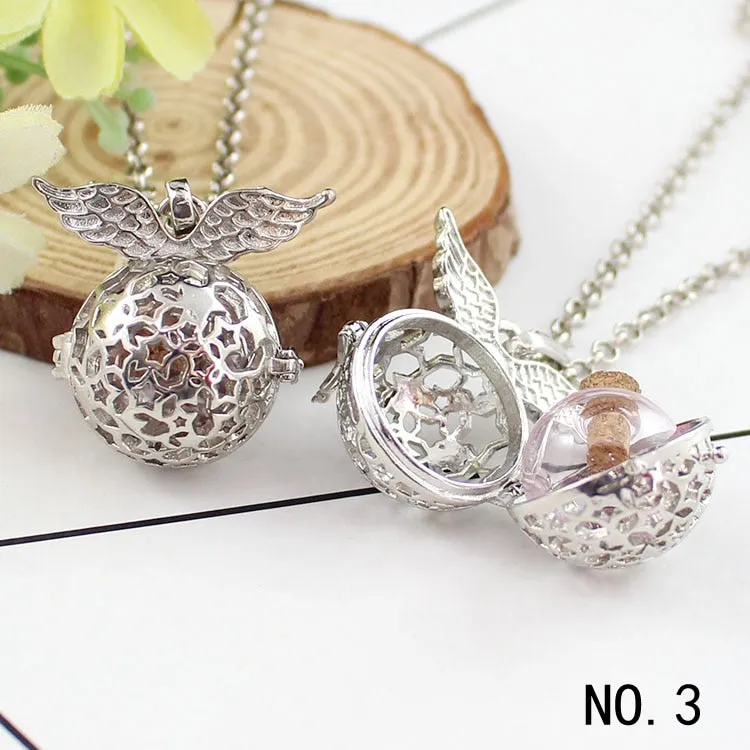 1PC Angel Wing Hollow Cage Locket Pendant with glass ball Memory Locket Pendant Cremation Jewelry Fillable Jewelry