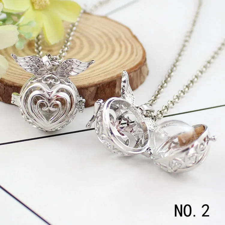 1PC Angel Wing Hollow Cage Locket Pendant with glass ball Memory Locket Pendant Cremation Jewelry Fillable Jewelry